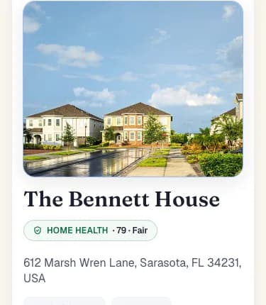 The TrussPad dashboard for The Bennett House: a cover photo, the home’s name, and its Home Health score of 79.